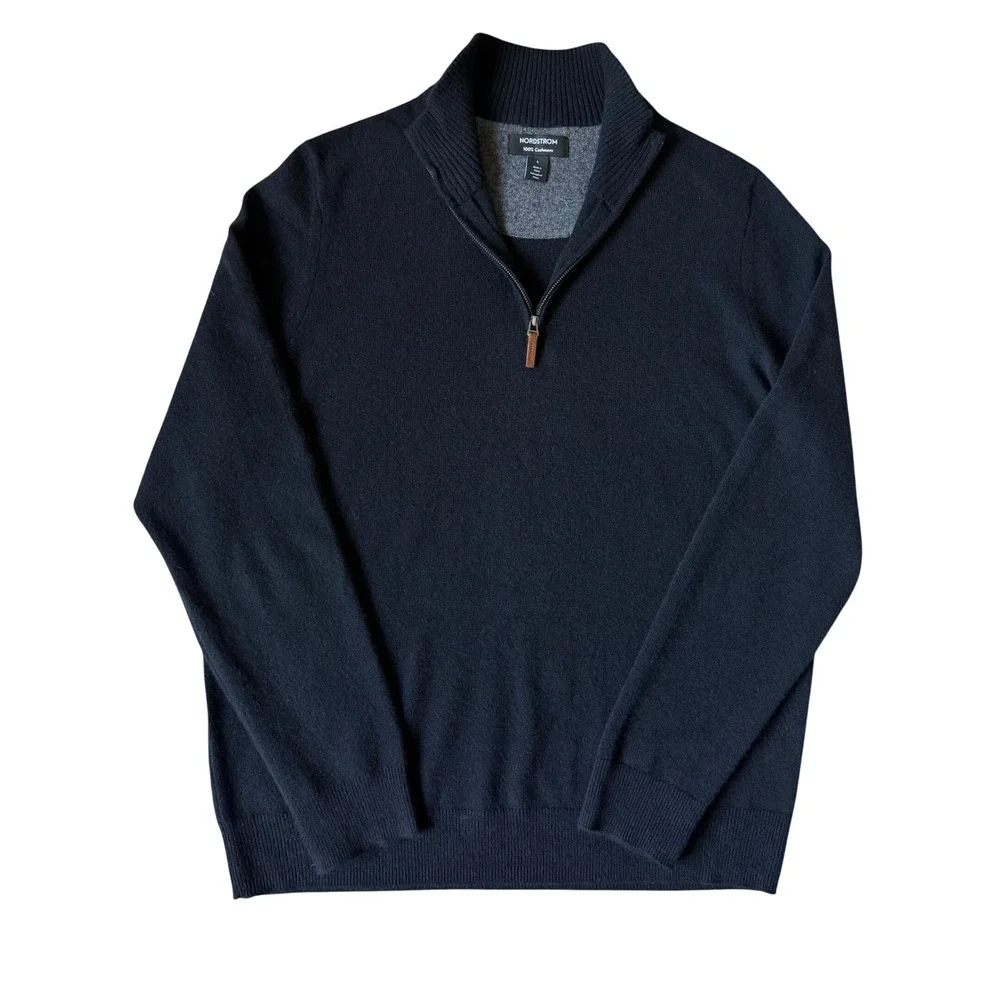 Nordstrom Men's Pullover Sweater Cashmere Quarter Zip Black Large